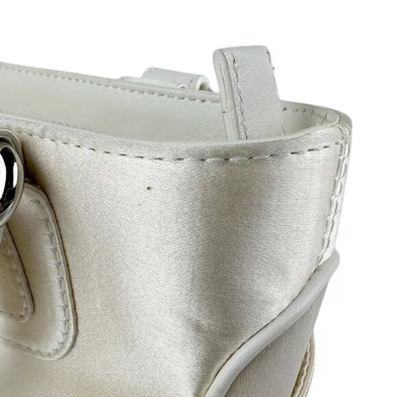 Auth CELINE Mini Boogie Bag Handbag White Satin/Leather/Silvertone - z3527 - Picture 5 of 13